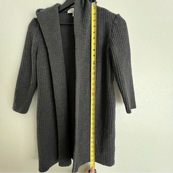 St John Collection Wool Hooded Open Front Long Sweater Size 2 Grey - Picture 4 of 5